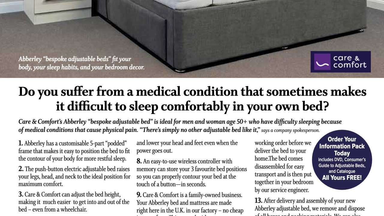 Você sofre de uma condição médica que torna difícil dormir confortavelmente na sua própria cama?