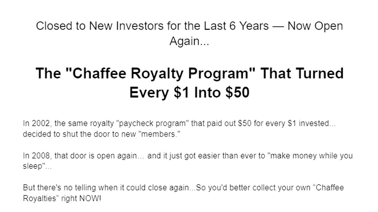 O “Chaffee Royalty Program” Que Transformava Cada US$1 Em US$50